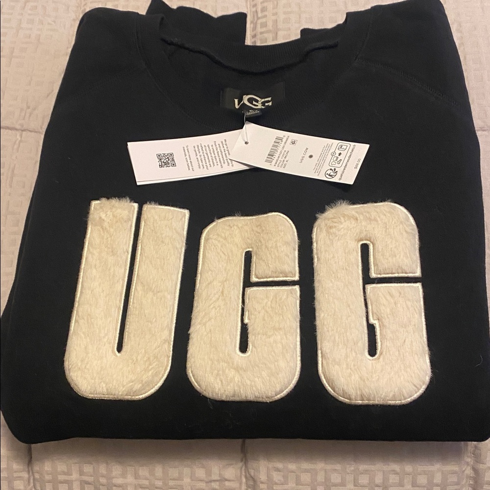 UGG Black Top with Cream Fuzzy Letters
